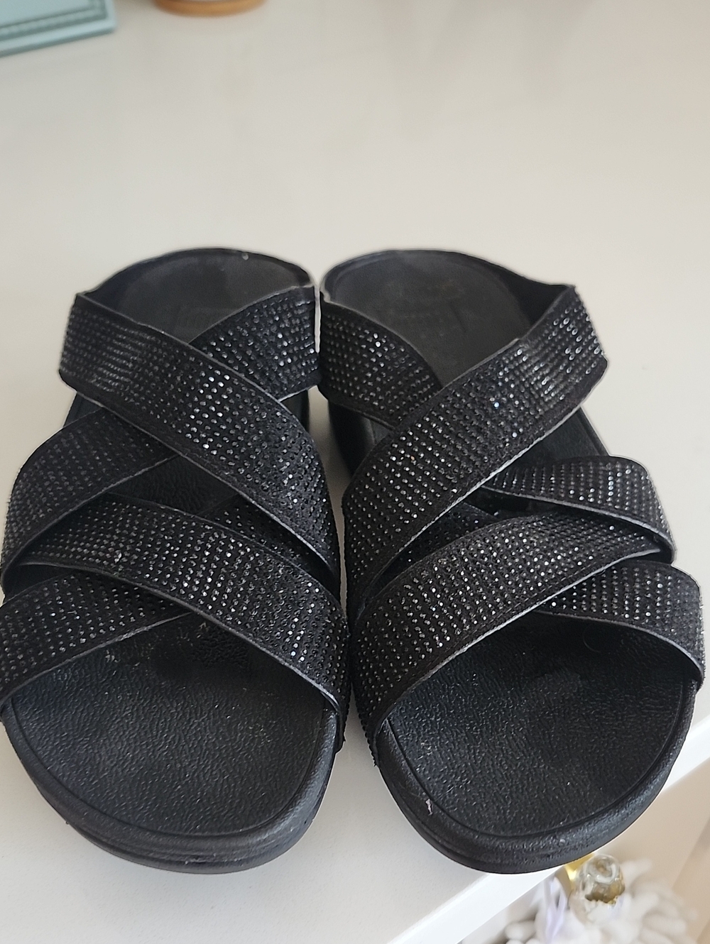 Black Crisscross Sparkle Slide Sandals - Comfortable Everyday Slip-Ons